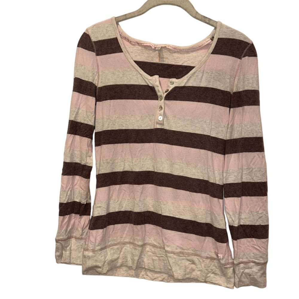 jasper conran plum pink rugby stripe knit long sleeved henley top M UK 1…